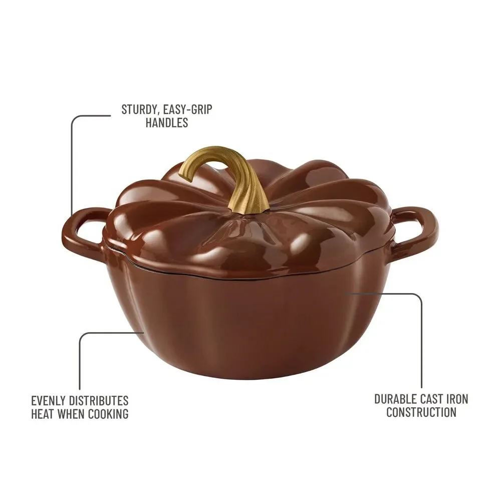 Pioneer Woman Pumpkin Enameled Cast Iron Dutch Oven Brown Fall Thanksgiving